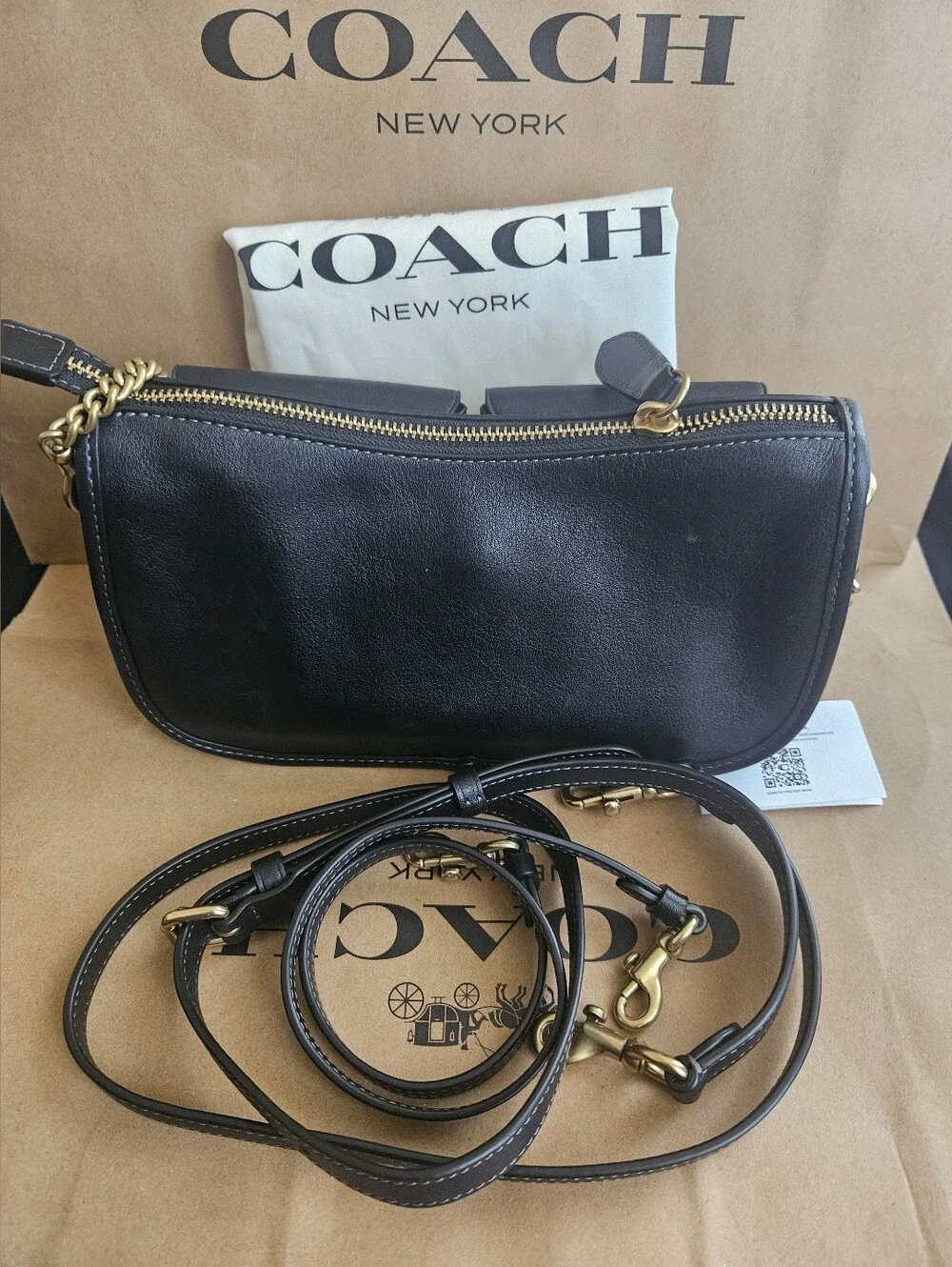 NWOT Coach Twin Turnlock Waverly Bag Brass/Black CDZ20 W/ 3 Detachable Straps